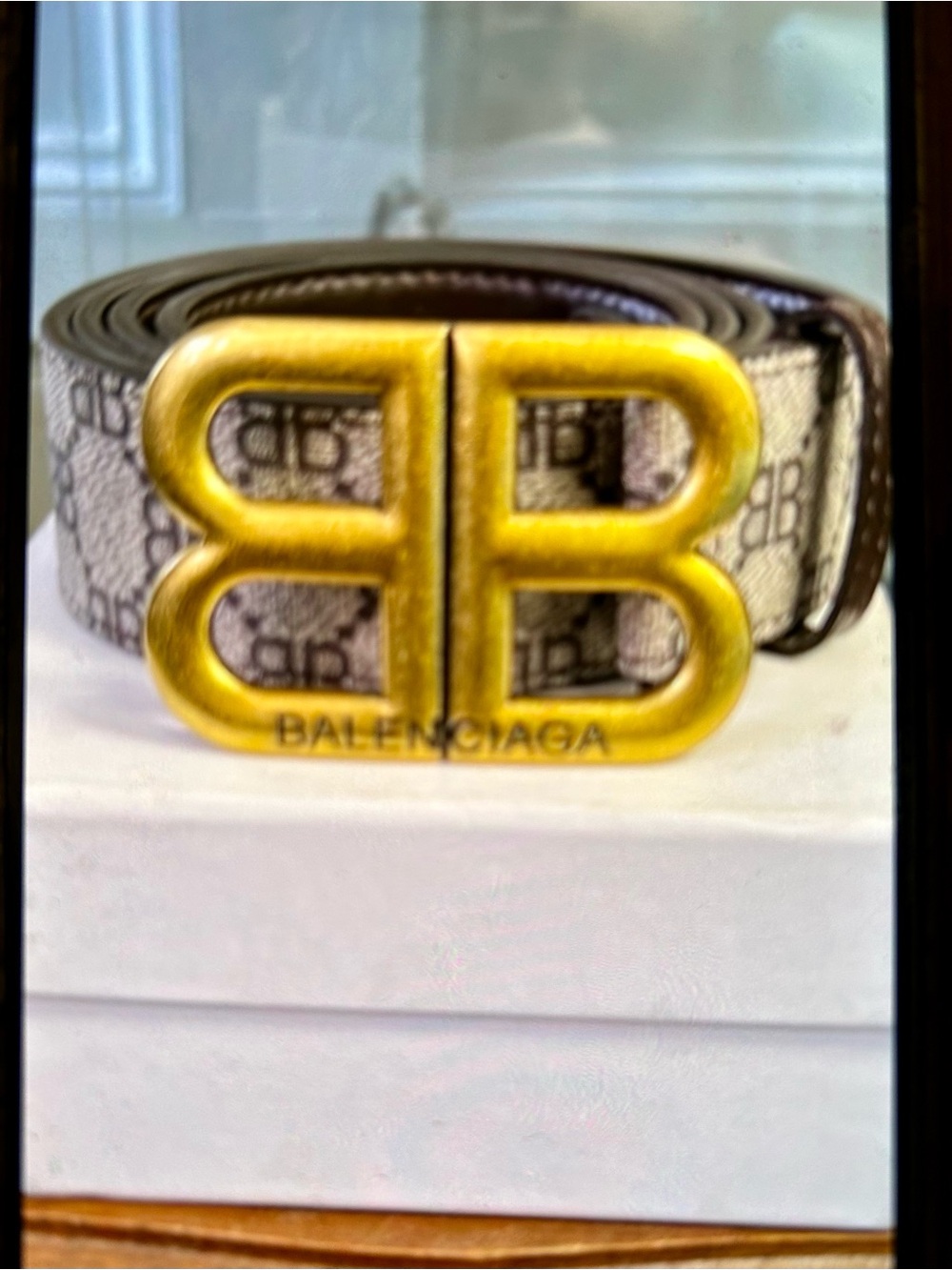 Balenciaga x Gucci Belt with Gold BB Buckle🔥